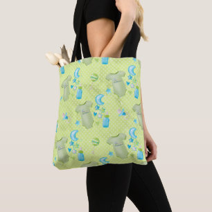 PASTEL GREEN BLUE WHITE BABY BOY ITEMS TOTE BAG