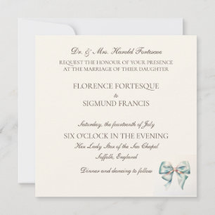 Pastel Green Bow Vintage 1940s Wedding Invitation 