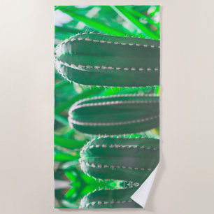 Pastel Green cactus plant leaves Beach Towel
