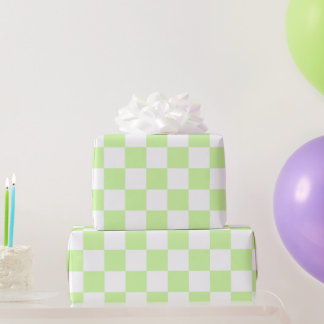 Pastel Green Chequered Cute Retro Plaid Pattern Wrapping Paper