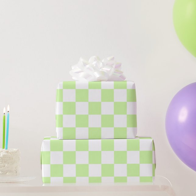 Pastel Green Chequered Cute Retro Plaid Pattern  Wrapping Paper (Party Gifts)