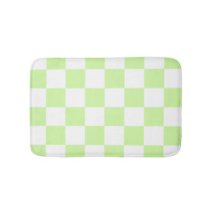 Pastel Green Chequered Gingham Pattern Bath Mat
