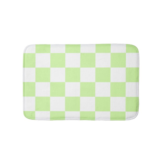 Pastel Green Chequered Gingham Pattern Bath Mat (Front)