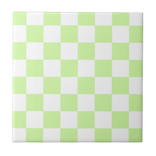Pastel Green Chequered Gingham Pattern Ceramic Tile