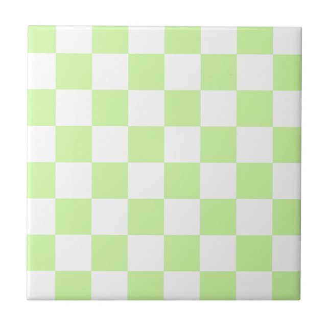 Pastel Green Chequered Gingham Pattern Ceramic Tile (Front)