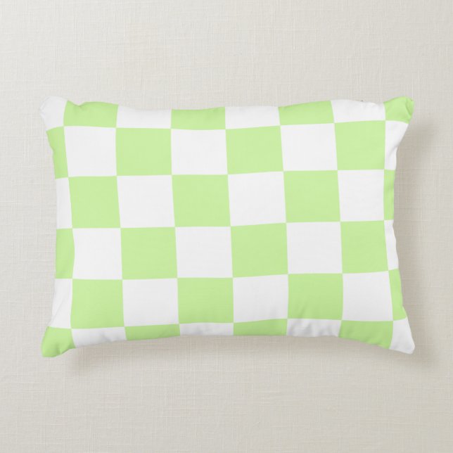 Pastel Green Chequered Gingham Pattern Decorative Cushion (Front)