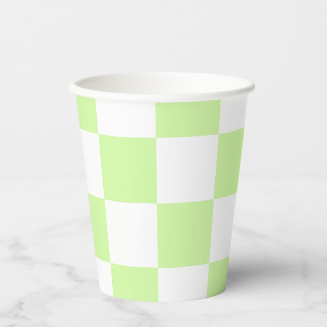 Pastel Green Chequered Gingham Pattern Paper Cups (Front)
