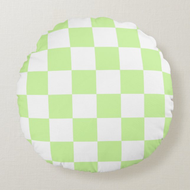 Pastel Green Chequered Gingham Pattern Round Cushion (Front)