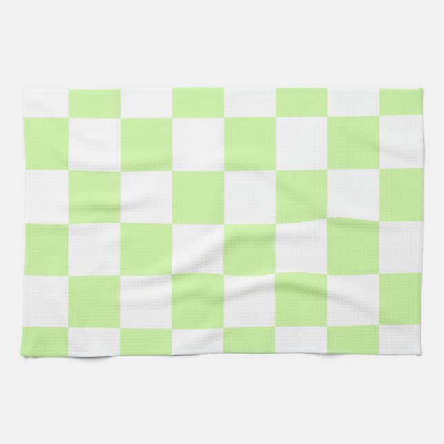 Pastel Green Chequered Gingham Pattern Tea Towel (Horizontal)