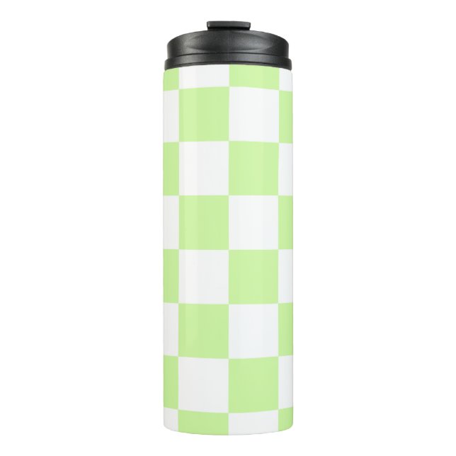 Pastel Green Chequered Gingham Pattern Thermal Tumbler (Front)
