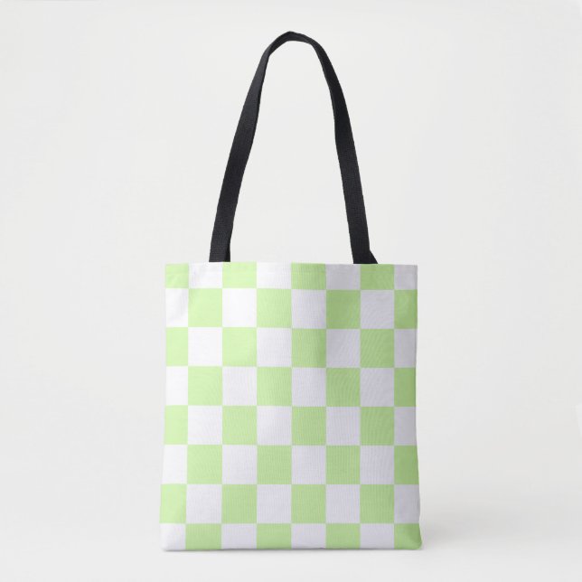 Pastel Green Chequered Gingham Pattern Tote Bag (Front)