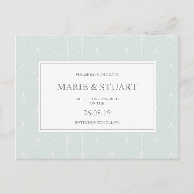 Pastel Green Deco Wedding Save the Date Postcard (Front)