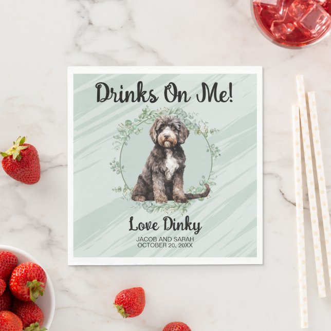 Pastel Green Drinks On Me! Portugese Water Dog Napkin (Insitu)