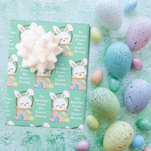 Pastel Green Easter Bunny Personalised Children's Wrapping Paper Sheet (Creator Uploaded)