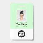 Pastel Green Employee Photo, Bar Code, Name