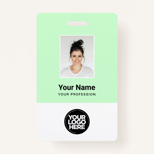 Pastel Green Employee Photo, Bar Code, Name ID Badge (Front)