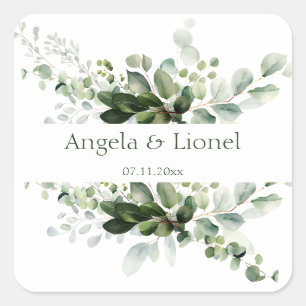 Pastel Green Eucalyptus Foliage Elegance Wedding Square Sticker