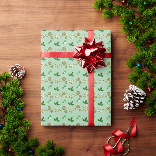 Pastel Green Floral Gift Wrap (Holiday Gift)