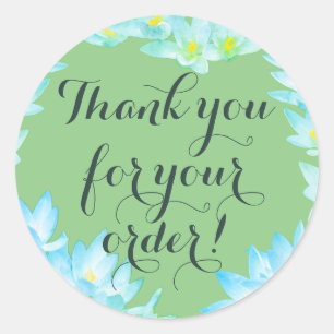 Pastel Green Flower Frame Romantic Cute Thank You Classic Round Sticker