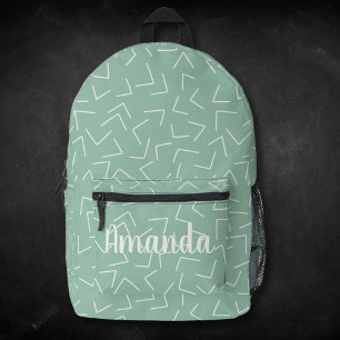 Pastel Green Geometric Arrows Monogram Name Printed Backpack