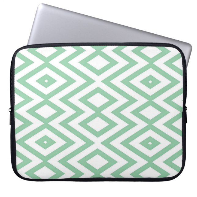 Pastel green geometric pattern laptop sleeve (Front)