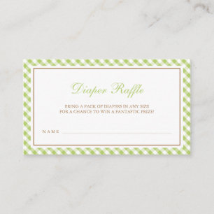Pastel Green Gingham Baby Shower Diaper Raffle Enclosure Card