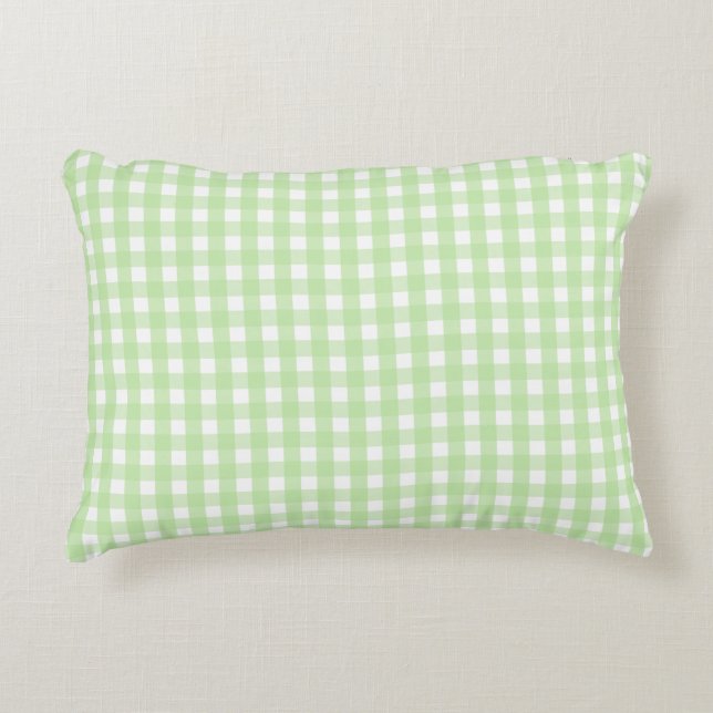 Pastel Green Gingham Pattern Decorative Cushion (Front)