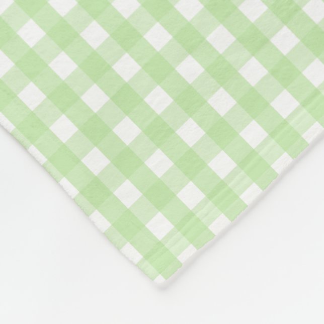Pastel Green Gingham Pattern Fleece Blanket (Corner)