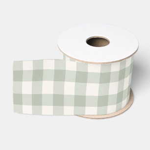 Pastel green gingham pattern grosgrain ribbon