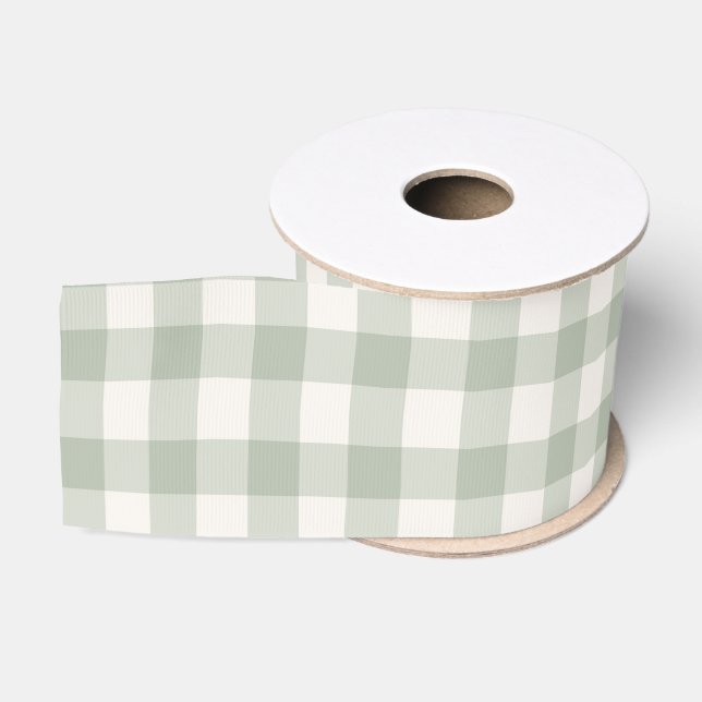 Pastel green gingham pattern grosgrain ribbon (Spool)