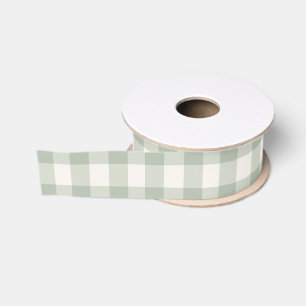 Pastel green gingham pattern grosgrain ribbon