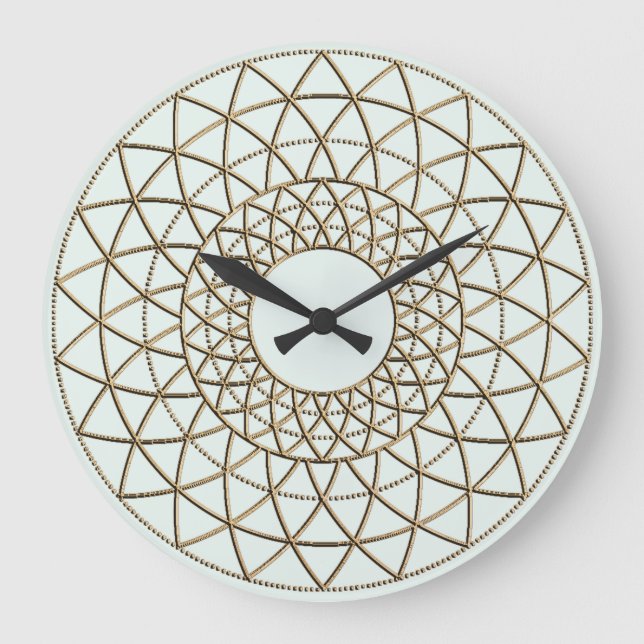 Pastel Green Gold Metallic Circle Pattern Large Clock (Front)