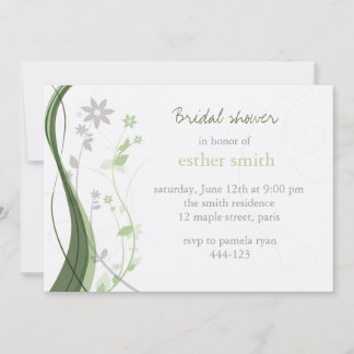 Pastel green & grey floral charm invitation