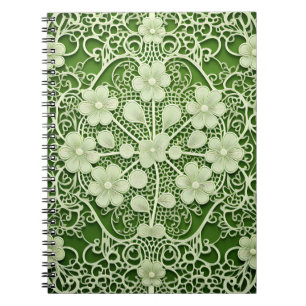 PASTEL GREEN INTRICATE LACE LOOK IRISH PATTERN NOTEBOOK