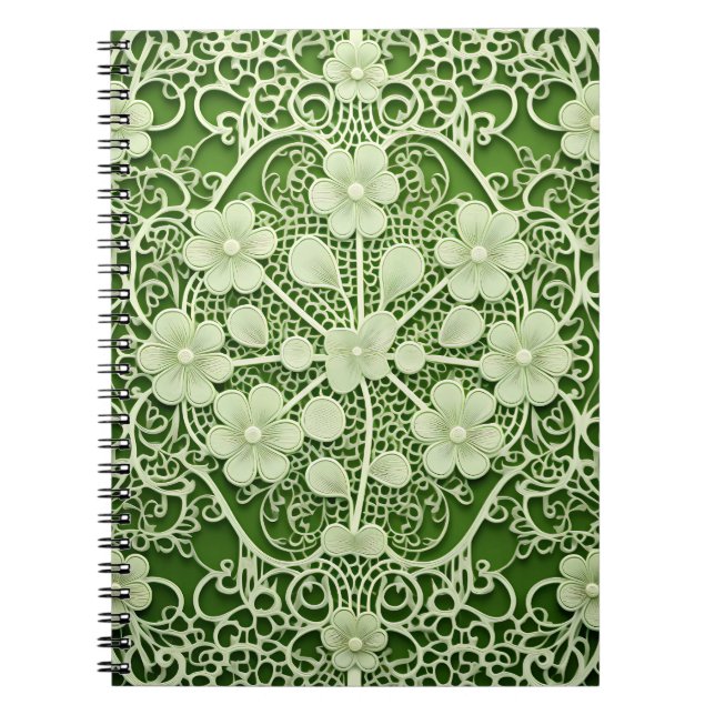 PASTEL GREEN INTRICATE LACE LOOK IRISH PATTERN NOTEBOOK (Front)