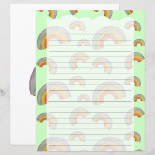 Pastel Green Kawaii Rainbow Stationery Paper