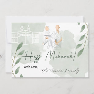 Pastel green leaves with Hajj Mubarak message Card