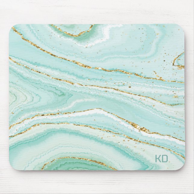 Pastel green liquid marble background mouse pad (Front)