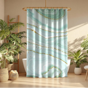 Pastel green liquid marble background shower curtain