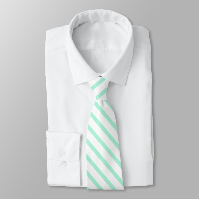 Pastel Green Mint Stripes Solid Colour  Tie (Tied)