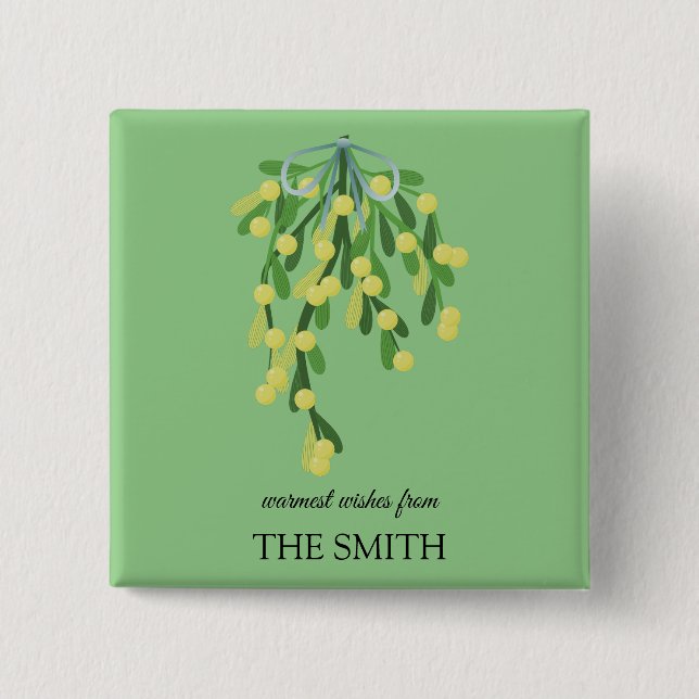 Pastel green mistletoe   15 cm square badge (Front)