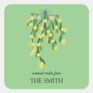Pastel green mistletoe square sticker