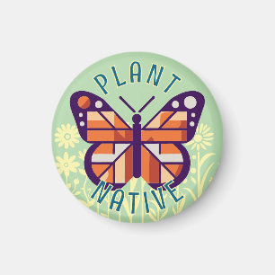 Pastel Green Monarch Butterfly Plant Native Cubist Magnet