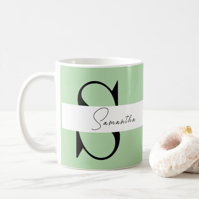 Pastel Green Monogram Classic Mug – Personalised (With Donut)