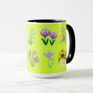 Pastel Green Mug with Yellow and Purple Floral Des