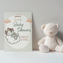 Pastel Green Orange Sleeping Cloud Baby Dragon