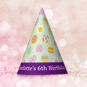 Pastel Green Painted Eggs Pattern Kids Birthday Party Hat