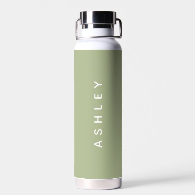 Pastel Green Personalised Name Custom Chic Water Bottle (Back)