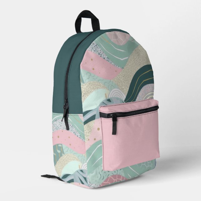 Pastel Green Pink Gold Wavy Pattern  Printed Backpack (Back Corner Left)