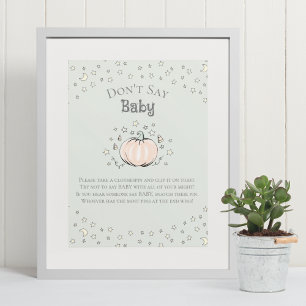 Pastel Green Pumpkin Don't Say Baby Shower Game Poster